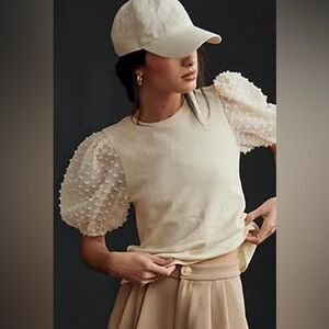Anthropologie || Maeve Woven Puff-Sleeve Top Ivory XS